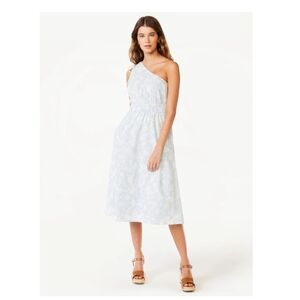 Blue and White One Shoulder Sleeveless Sundress